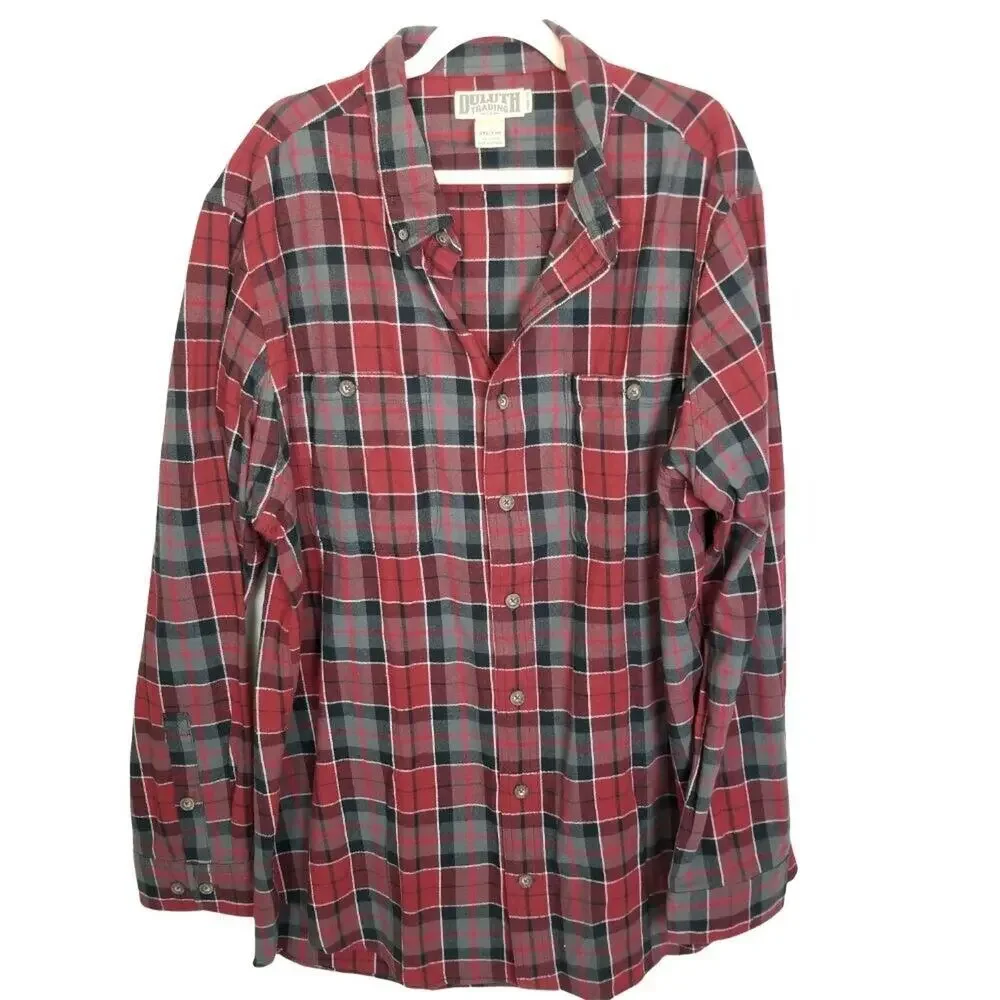 Duluth Trading Co Mens Plaid Button Down Shirt Sz 2XLT Trim Fit Gorpcore Casual
